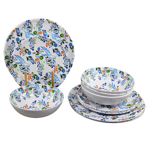 ชุดอาหารเมลามีนลายดอกไม้ฤดูใบไม้ผลิฤดูร้อน 12 ชิ้น จานและชามสีขาว - Product Image 5