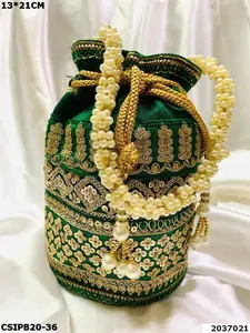 <b>Wedding</b> Hand Crafted Patola Print Potli With Gota Patch <b>Bag</b> With Beaded Chain <b>for</b> Women Evening <b>Bags</b> Embroidery Handbag - Product Image 2