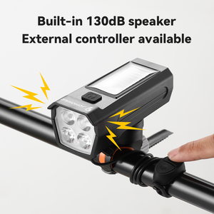 Phare de vélo solaire rechargeable par USB JOHORSE 130lm 3030 LED avec klaxon 120dB 6 modes Éclairage <span class=keywords><strong>avant</strong></span> de vélo étanche CB-18141 - Product Image 4