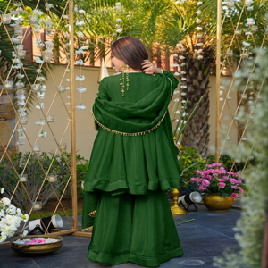 <b>Green</b> <b>Silk</b> Ethnic Shawl With Mirror Work And Rhinestone Embellishment Traditional Indian Pakistani Women's Wear - Product Image 6
