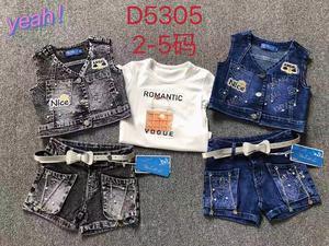 Set in Denim per Bambine Modello YQ312 da 10,45 Dollari, Taglia 2-5 Anni, 3 Pezzi con Maniche Corte, Vendita all'Ingrosso, Foto Reali - Product Image 3