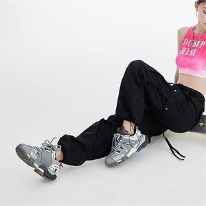 Salopette Sportiva Estiva da <span class=keywords><strong>Donna</strong></span> in Tela a Vita Alta, con Elastico in Vita, Asciugatura Rapida, Stile Americano, Nera, Vestibilità Ampia - Product Image 5