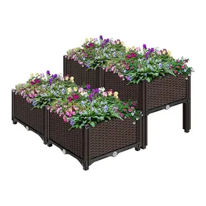 Verhoogde Plastic Tuin Bloempot Kit Outdoor Groente-En Bloemenplant Stand-Box Voor Het Kweken Van Groenten En Bloemen