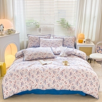 Blumendruck Großhandel gewaschene Mikrofaser Königinnenkönigin-Bett-Set Muschelstickerei 4-teiliges Bettwäsche-Set