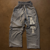Pantalon large pour homme à taille haute avec cordon de serrage, broderie et strass, logo personnalisé, lavage à l'acide, 100% coton, style streetwear
