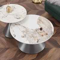 Ensemble de tables basses modernes de luxe blanc gris noir 2 pièces Pieds en métal Plateau en marbre Hauteur réglable Meubles de maison