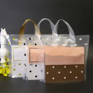 Thick Large Plastic Bags with Handle Transparent White Round Dots Gift Bag Clothing Jewelry Store Shopping Packaging Bags