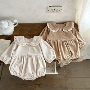 Romper Bayi Perempuan Gaya Musim Semi, Katun Murni, Kerah Renda, Korduroi Polos, Gaya Korea, Pakaian Bayi Baru Lahir untuk Bermain Merangkak - Product Image 1
