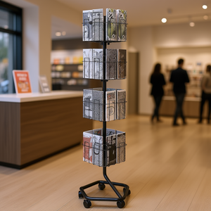 Expositor de folletos de 4 niveles, soporte metálico giratorio de 360 grados para revistas, literatura, tarjetas de felicitación, vertical, independiente - Product Image 2