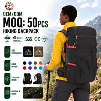 Sac à dos de randonnée imperméable et résistant en tissu ripstop 53L pour le trekking et le camping