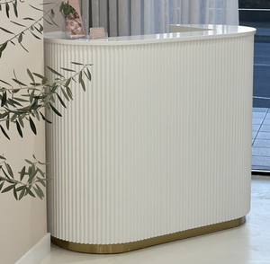 Mostrador de Recepción Moderno de Madera M2, Estilo Minimalista con Papel Kraft, para <span class=keywords><strong>Hotel</strong></span>, Oficina, Edificio, <span class=keywords><strong>Boutique</strong></span>, Hogar y Bar - Product Image 4