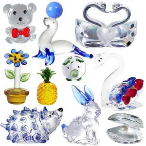 Bear Pig Swan Hedgehog Seal Rabbit Animal Crystal Ornaments Crafts for Home Decorations Clear Flower Pineapple Pearl Shell