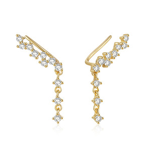 CANNER Pendientes Ear Climbers de Plata de Ley 925 con Zirconia en Racimo y Cadena de Tenis, Tipo Cuff Crawler, para Niñas - Product Image 1