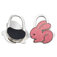 BB-082 Crochet de suspension pliable portable en forme de lapin de dessin animé pour sac à main, sac bandoulière, à fixer sur le bord de table