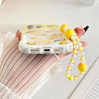 Coque de téléphone portable motif citron estival avec chaîne pour iPhone 16 15 17 18 Pro Max, motif crème, coque arrière