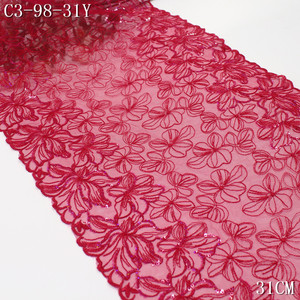 Sang Trọng 31Cm Màu Đỏ Ưa Thích Hoa Thêu Ren Trim Với Màu Sắc Chuyển Đổi <span class=keywords><strong>Sequins</strong></span> Cho Cao Cấp Quần Áo Đồ Lót Phụ Kiện - Product Image 1