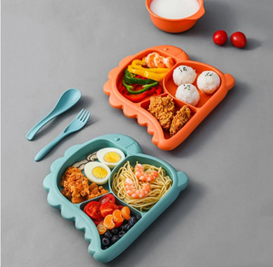 Ensemble de vaisselle pour enfants, bols, assiettes, cuillères, fourchettes, vaisselle divisée, assiette à nourriture, lavable au lave-vaisselle, sain et mignon, motif dinosaure - Product Image 6