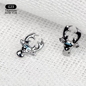 Piercing pour lèvre en titane en forme de tête de cerf F136, bijoux de piercing de qualité médicale, unisexe, à porter au quotidien - Product Image 3