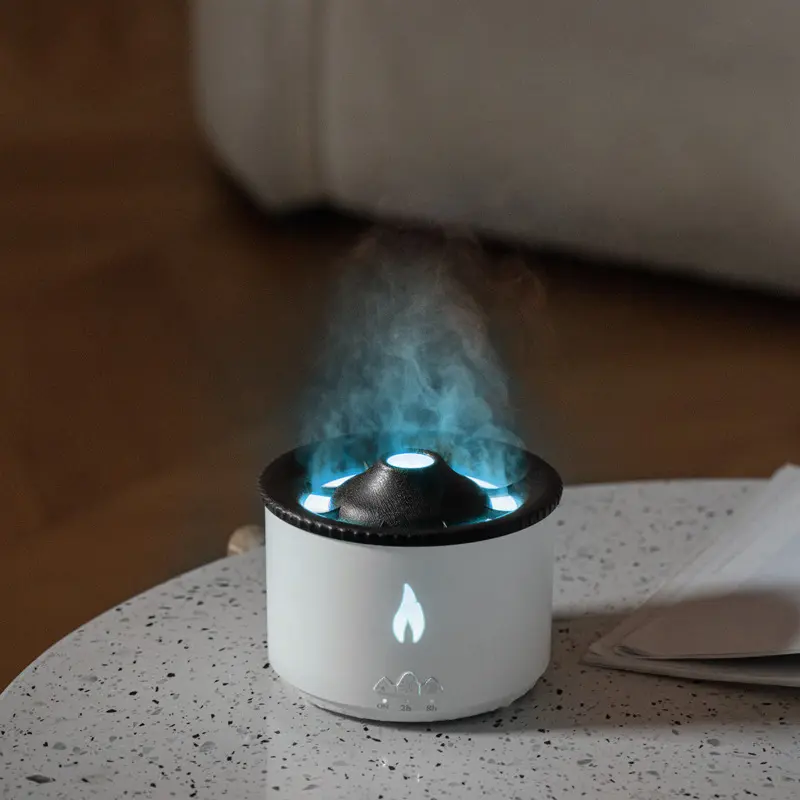 360Ml Flame Diffuser Smart 3D Fire Air Humidifier Simulation Volcano Flame Oil Aroma Diffuser With Blue Light