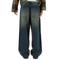Nouvel Arrivage Jean Baggy Femme Vintage Délavé Bleu Sablé, Coton, Grande Taille, Coupe Boyfriend, Streetwear, Denim Ample avec Logo à la Taille