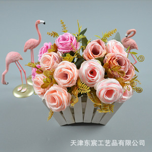 ช่อดอกกุหลาบประดิษฐ์ 7 หัว ดอกไม้ผ้าตกแต่งบ้าน ตกแต่งงานแต่งงาน - Product Image 2