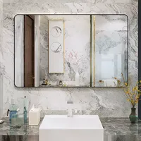 Aluminum Alloy Framed Bathroom Wall Mirror Glass No Punch Self Adhesive Factory Direct Wholesale Support Custom