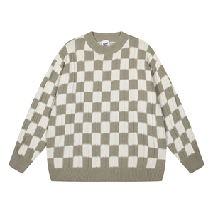 StreetLux Custom Trend-Brand Checkerboard Sweater Coat American Retro Lazy Bf Loose Knit Otoño Invierno Hombres - Product Image 2