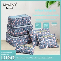 Set Organizer Perjalanan Cetak Oxford Baru 6-Piece, Tas Penyimpanan & Kantong Penyortir Pakaian Kamar Mandi Anti Air