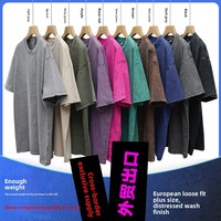 Kaos Pria Vintage Sand Wash 230g Bernapas Menyerap Keringat Longgar Lengan Pendek Katun Murni Ukuran Eropa Atasan Kasual