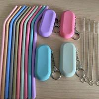 Pailles à boire en silicone de qualité alimentaire 200*8*6mm, pliables, réutilisables, multicolores, avec étui, taille mini, accessoires de bar