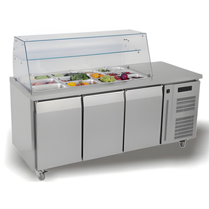 Mostrador de Acero Inoxidable para Preparación de Ensaladas y Pizzas, Refrigerador con Vitrina - Product Image 6