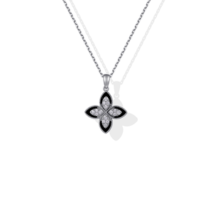 Opulento Colgante Cuadrilobular de Oro Sólido de 9K/14K/18K con Esmalte Negro y Diamantes de Laboratorio Engastados a Mano para Regalo - Product Image 5