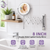 Miroir de maquillage de salle de bain personnalisé en usine avec lumière LED, miroir électrique rond pliable mural pour hôtel