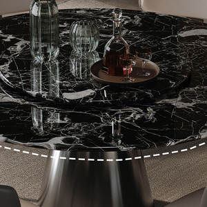 <span class=keywords><strong>Table</strong></span> à manger ronde en marbre noir naturel, pierre de luxe importée, design italien de luxe léger avec chaises, haut de gamme pour la maison - Product Image 3