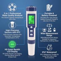 Testeur de qualité de l'eau multifonctionnel numérique LCD portable 0,01 pH ORP Salinité TDS/EC/TEMP, matériau ABS, pile bouton