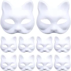 DIY Paintable Blank Masks White Pulp Cat Mask For Halloween Cosplay Costume Party Favors