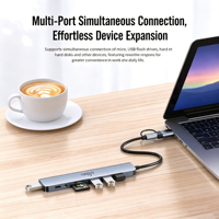 USB-C Çoklu Bağlantı Noktası Bağlantı İstasyonu, 5Gbps USB3.0, SD TF Kart Okuyucu ve 3,5 mm Ses Jakı, İş Dizüstü Bilgisayarları için 8'i 1 Arada Günlük Ofis Genişletme Cihazı