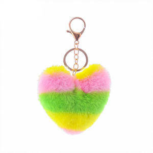 Hot Sale Batik-Plüsch-Herz-Pom-Pom-Schlüsselanhänger - Product Image 3