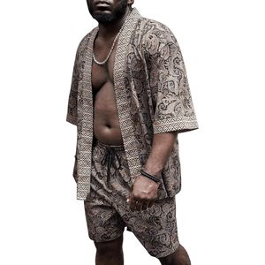 Conjunto de Kimono y Pantalones Cortos con Estampado Paisley para Hombre, Talla Grande, Transpirable, de Satén, Ideal para la Playa o para Descansar - Product Image 3
