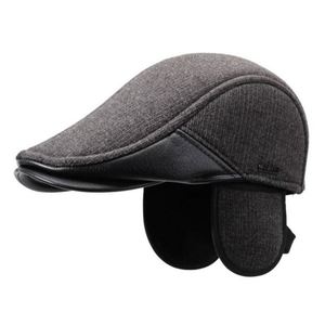 Wholesale Autumn Winter New Arrival Fashion Warm Fleece Lining <b>Flat</b> Top Ivy <b>Cap</b> Earflap Design Beret Hat for <b>Men</b> - Product Image 1