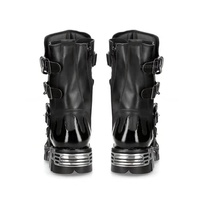 Bottes vintage en métal avec rivets et chaînes, style punk rock, en cuir véritable, unisexe, à semelle épaisse, à lacets et fermeture éclair latérale