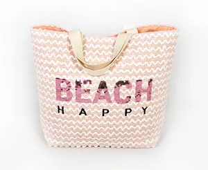Fashion Women eco-friendly factory Custom Lady embroidery sequined Summer paper straw Beach Bag