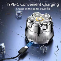 Rasoir Électrique Rotatif à 6 Têtes Magnétiques, Rechargeable USB, Étanche IPX6, Kit de Toilettage pour Hommes (Visage, Tête), Idéal Hôtel, Maison, Camping-Car