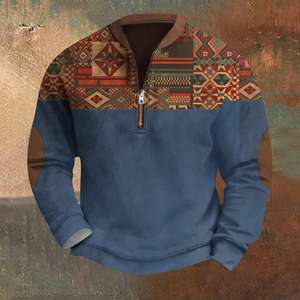 Sweat à capuche rétro imprimé Totem tribal Sublimation pull homme demi-fermeture éclair Streetwear <span class=keywords><strong>manteau</strong></span> d'hiver imprimé géométrique - Product Image 3