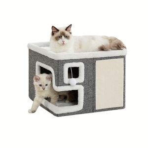 Lit pour chat respirant et chaud pour l'hiver, entièrement fermé, facile à démonter et à laver, tout-en-un, grande taille, pliable, adapté à toutes les saisons - Product Image 5