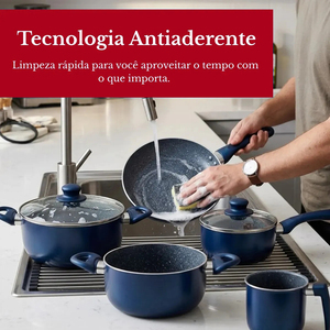 Modern 8-Piece Non-Stick Cookware Set Navy Blue Ceramic Coated Pots <b>Pans</b> Glass <b>Lids</b> Plastic Handles Induction Compatible - Product Image 4