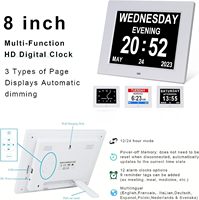 Kalender Digital LCD Jam Waktu Hari untuk Demensia 8 Inci 25 Alarm Bingkai Akrilik Video MP3/MP4/AVI untuk Lansia