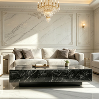 Table basse moderne de luxe en marbre Nero Marquina, faite à la main, écologique, style Wabi-Sabi, pour salon et villa de luxe