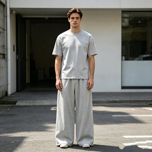 Pantalon de survêtement gris pour homme, double couche, taille mi-haute, coupe large, avec cordon de serrage, décontracté, ample, 100 % coton respirant, idéal pour le printemps - Product Image 3
