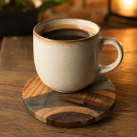 Ensemble de sous-verres en bois de pin naturel et résine, sous-verres ronds et carrés pour café, décoration de table à domicile, vente en gros